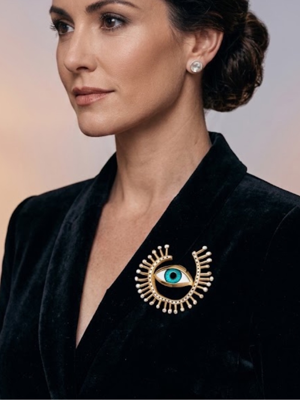 NWT  Large Evil Eye Brooch Statement Round Gold Pin
